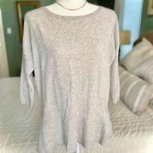 Gray Cashmere Vented Rib-Detail Sweater M